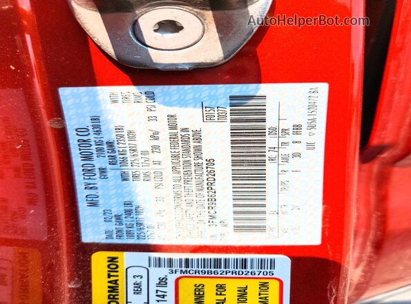 3FMCR9B62PRD26705 2023 FORD BRONCO Red ძრავის განყოფილების ხედი