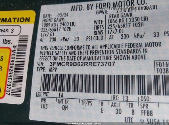 3FMCR9B62RRE73707 2024 FORD BRONCO SPORT Зеленый Вид подкапотного пространства