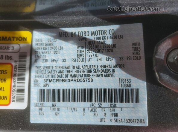 3FMCR9B63PRD55758 2023 FORD BRONCO Charcoal Widok wnętrza 360 stopni