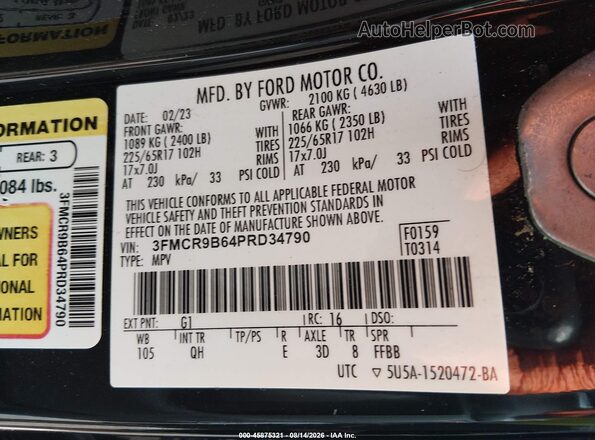 3FMCR9B64PRD34790 2023 FORD BRONCO SPORT Black Widok komory silnika