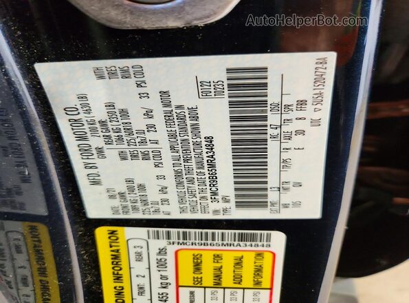 3FMCR9B65MRA34848 2021 FORD BRONCO Blue VIN կոդի պիտակի տեսք