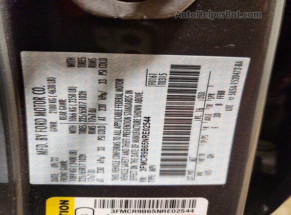 3FMCR9B65NRE02544 2022 FORD BRONCO Серый Вид наклейки с VIN-кодом