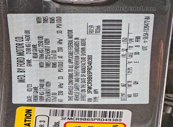 3FMCR9B65PRD49380 2023 FORD BRONCO Серый Вид наклейки с VIN-кодом