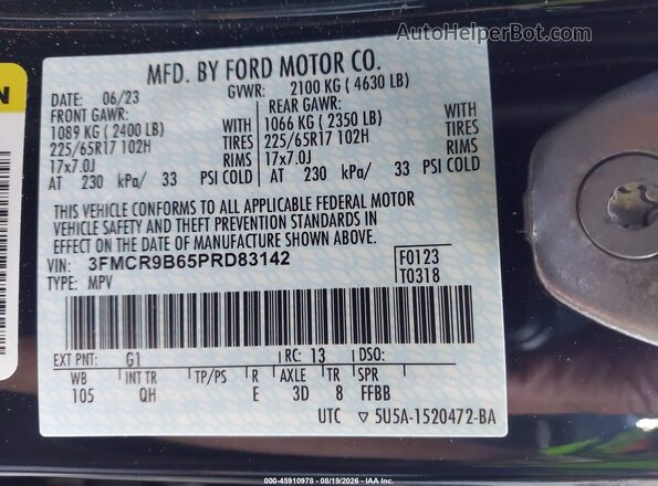 3FMCR9B65PRD83142 2023 FORD BRONCO SPORT Black Շարժիչի բաժամունքի տեսք