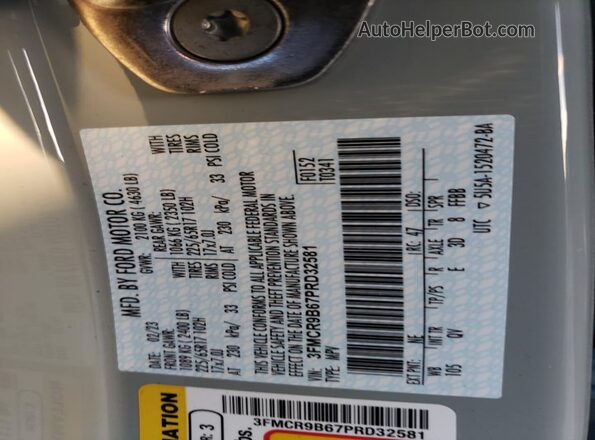 3FMCR9B67PRD32581 2023 FORD BRONCO Silver VIN კოდის სტიკერის ხედი