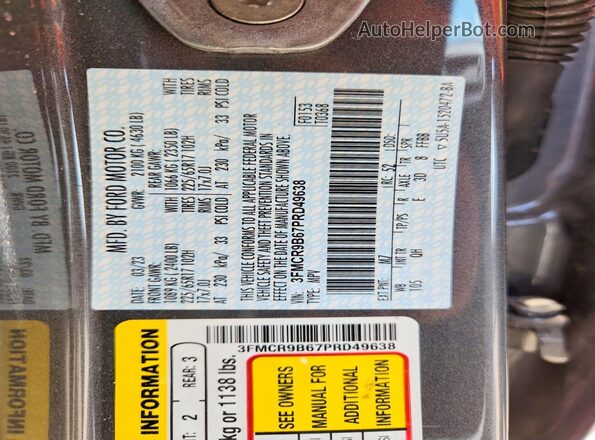3FMCR9B67PRD49638 2023 FORD BRONCO Gray Вид наклейки з VIN-кодом