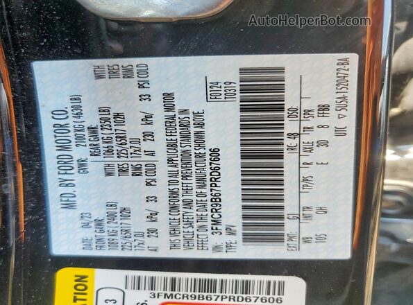 3FMCR9B67PRD67606 2023 FORD BRONCO Черный Панорамный вид салона 360°