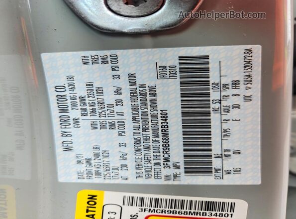 3FMCR9B68MRB34801 2021 FORD BRONCO Gray Панорамний вид салону 360°