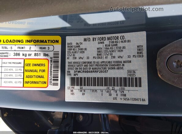 3FMCR9B68RRF29357 2024 FORD BRONCO SPORT Gray Շարժիչի բաժամունքի տեսք