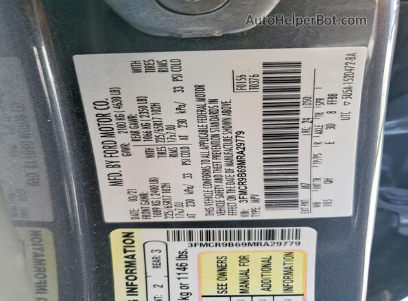 3FMCR9B69MRA29779 2021 FORD BRONCO Gray VIN կոդի պիտակի տեսք