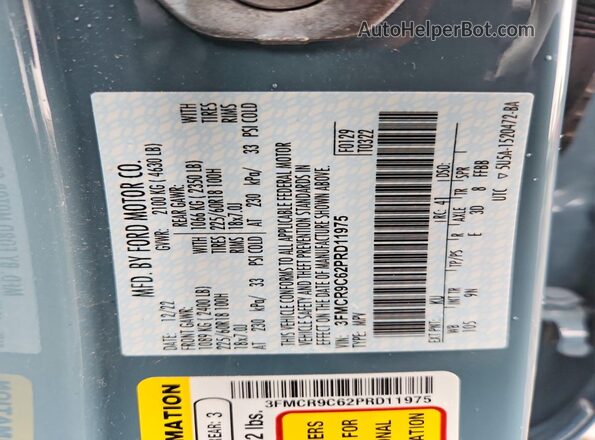 3FMCR9C62PRD11975 2023 FORD BRONCO Blue Widok naklejki z numerem VIN