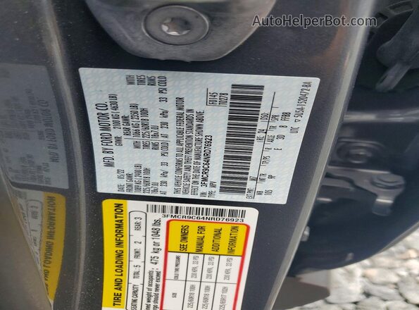 3FMCR9C64NRD76923 2022 FORD BRONCO Gray VIN კოდის სტიკერის ხედი