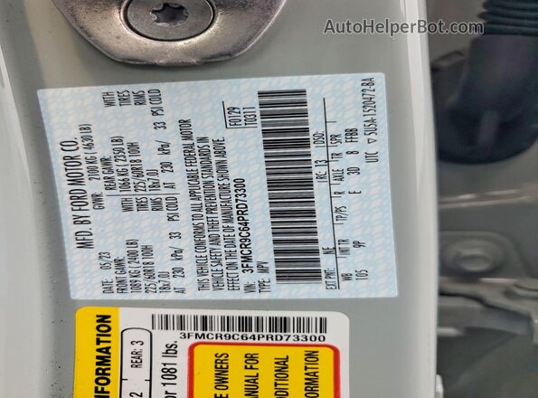 3FMCR9C64PRD73300 2023 FORD BRONCO Gray Vista de la etiqueta del VIN
