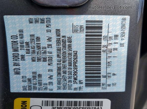 3FMCR9C65PRD92843 2023 FORD BRONCO Gray Widok naklejki z numerem VIN
