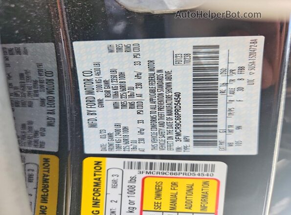 3FMCR9C66PRD54540 2023 FORD BRONCO Black VIN კოდის სტიკერის ხედი