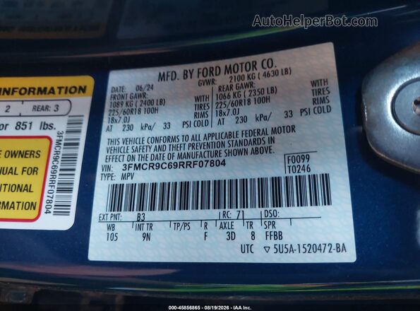 3FMCR9C69RRF07804 2024 FORD BRONCO SPORT Blue Вид підкапотного простору