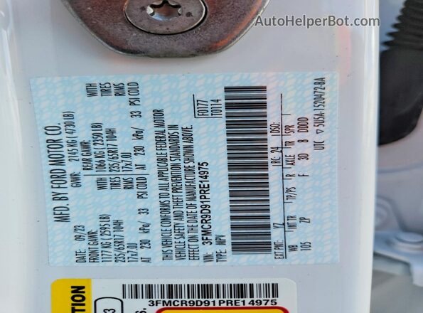 3FMCR9D91PRE14975 2023 FORD BRONCO Белый Панорамный вид салона 360°