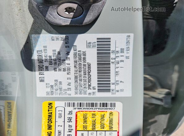 3FMCR9D92PRD08907 2023 FORD BRONCO Blue Vista de la etiqueta del VIN