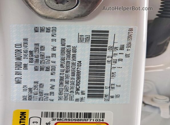 3FMCR9D98RRF71034 2024 FORD BRONCO White Вид підкапотного простору