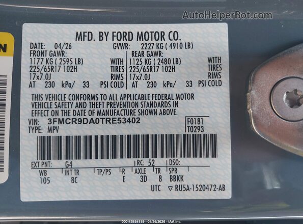 3FMCR9DA0TRE53402 2026 FORD BRONCO SPORT Blue Widok komory silnika