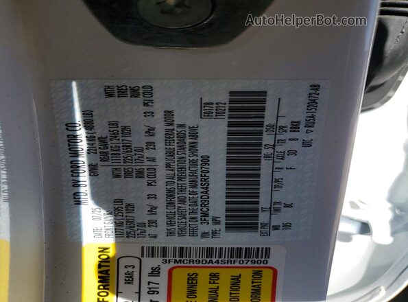 3FMCR9DA4SRF07900 2025 FORD BRONCO White VIN კოდის სტიკერის ხედი