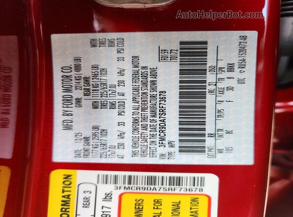 3FMCR9DA7SRF73678 2025 FORD BRONCO Red Вид наклейки з VIN-кодом