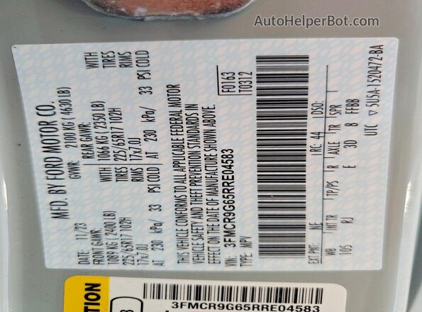 3FMCR9G65RRE04583 2024 FORD BRONCO Gray Widok naklejki z numerem VIN