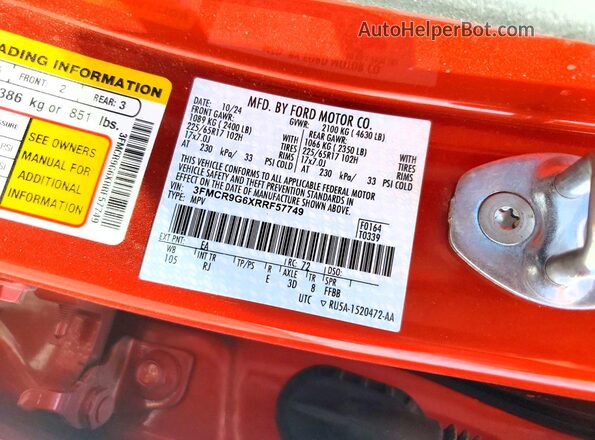 3FMCR9G6XRRF57749 2024 FORD BRONCO Red VIN sticker view