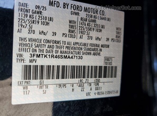 3FMTK1R46SMA47130 2025 FORD MUSTANG Black Vista interior de 360 grados