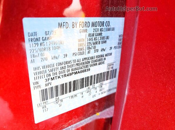 3FMTK1R49PMA66939 2023 FORD MUSTANG Red Widok wnętrza 360 stopni