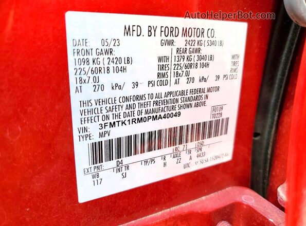 3FMTK1RM0PMA40049 2023 FORD MUSTANG Red Vista interior de 360 grados