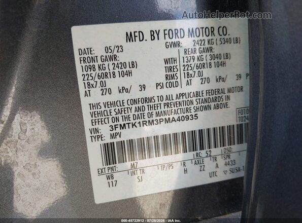 3FMTK1RM3PMA40935 2023 FORD MUSTANG MACH-E Gray Вид підкапотного простору