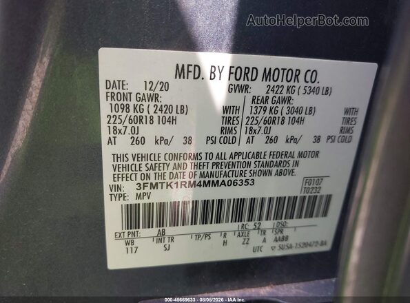 3FMTK1RM4MMA06353 2021 FORD MUSTANG MACH-E Gray Widok komory silnika