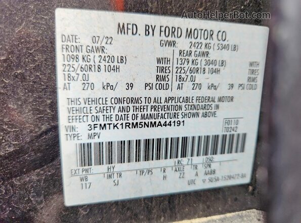 3FMTK1RM5NMA44191 2022 FORD MUSTANG Black 360 interior view