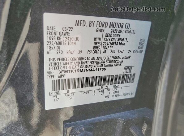 3FMTK1RM8NMA11766 2022 FORD MUSTANG Black VIN կոդի պիտակի տեսք