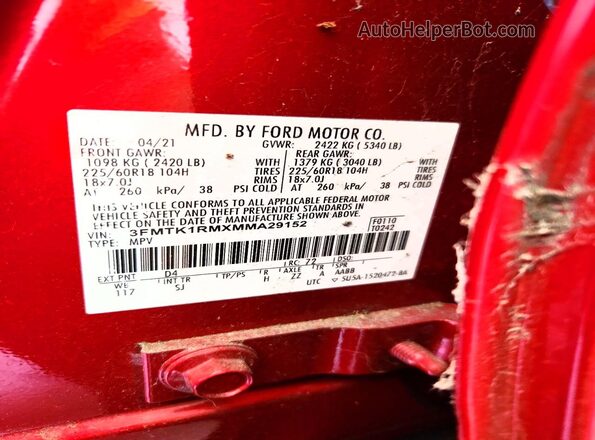 3FMTK1RMXMMA29152 2021 FORD MUSTANG Red Widok komory silnika