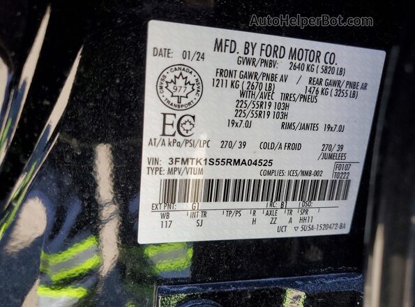 3FMTK1S55RMA04525 2024 FORD MUSTANG Black VIN კოდის სტიკერის ხედი