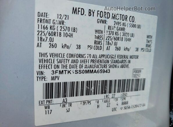 3FMTK1SS0MMA65943 2021 FORD MUSTANG White Вид підкапотного простору