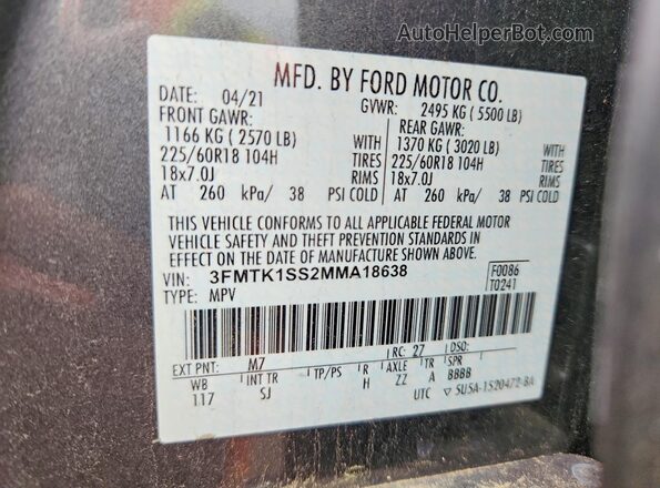 3FMTK1SS2MMA18638 2021 FORD MUSTANG Gray VIN sticker view