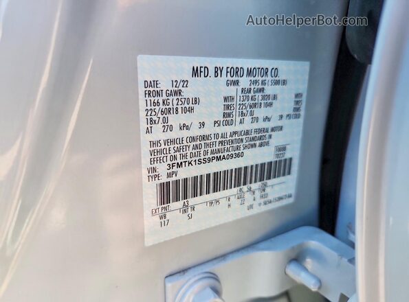 3FMTK1SS9PMA09360 2023 FORD MUSTANG Gray VIN კოდის სტიკერის ხედი