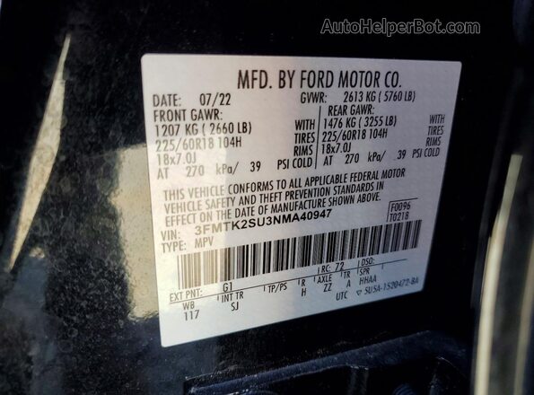3FMTK2SU3NMA40947 2022 FORD MUSTANG Black Вид підкапотного простору