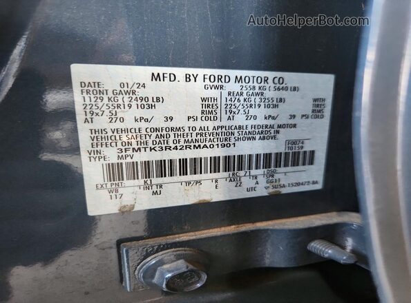 3FMTK3R42RMA01901 2024 FORD MUSTANG Gray Widok naklejki z numerem VIN