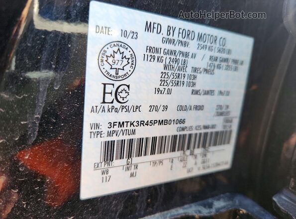 3FMTK3R45PMB01066 2023 FORD MUSTANG Black Vista de la etiqueta del VIN