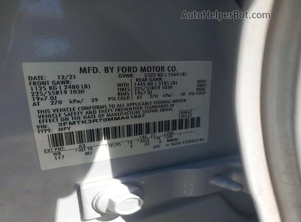 3FMTK3R70MMA61887 2021 FORD MUSTANG Gray Շարժիչի բաժամունքի տեսք