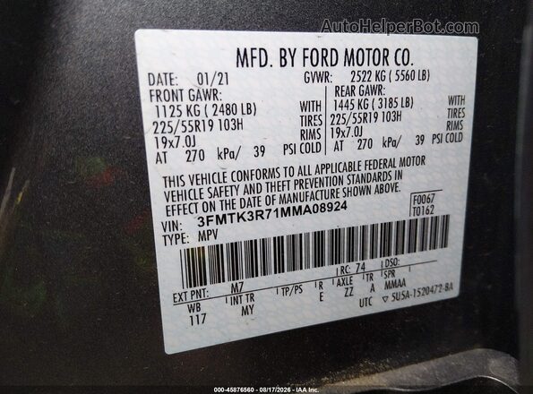 3FMTK3R71MMA08924 2021 FORD MUSTANG MACH-E Gray Widok komory silnika