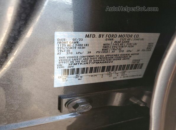3FMTK3R71PMA68223 2023 FORD MUSTANG Gray Vista de la etiqueta del VIN