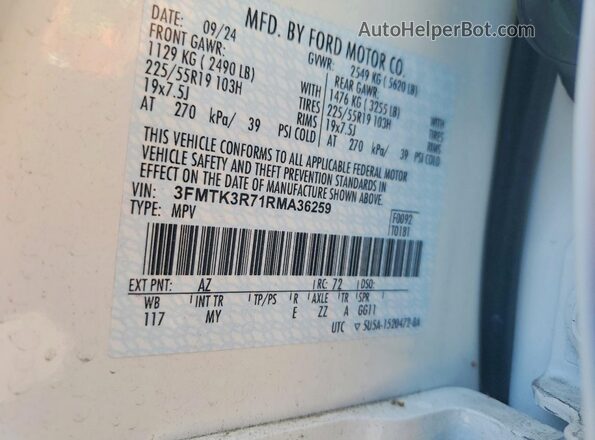 3FMTK3R71RMA36259 2024 FORD MUSTANG Белый Вид наклейки с VIN-кодом