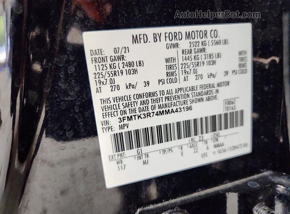 3FMTK3R74MMA43196 2021 FORD MUSTANG Black Панорамний вид салону 360°