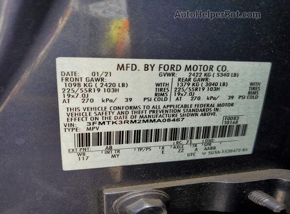 3FMTK3RM2MMA08467 2021 FORD MUSTANG Gray ძრავის განყოფილების ხედი