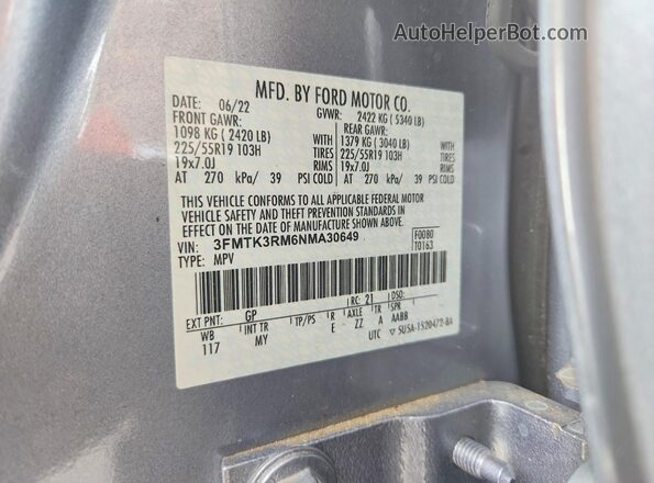 3FMTK3RM6NMA30649 2022 FORD MUSTANG Серебряный Вид подкапотного пространства
